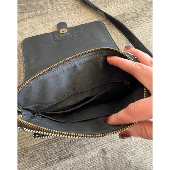 Fossil Kinley Crossbody Black White Houndstooth Checkered Front Flap 9” Small - Picture 7 of 16